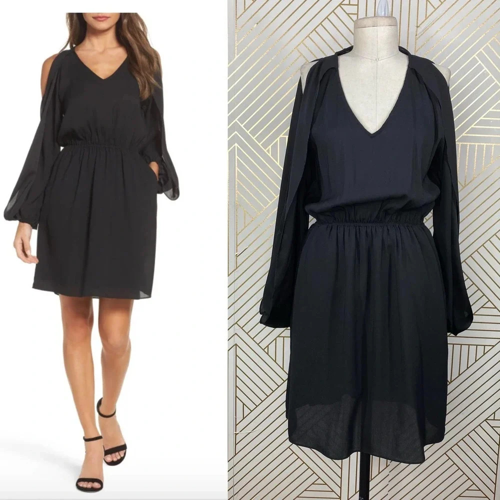 Kobi Halperin Cold Shoulder Ruffle Dress in Black